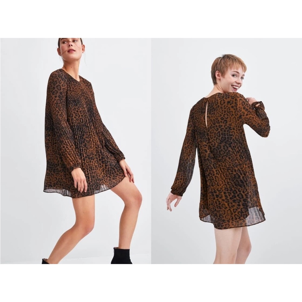 Zara Pleated Cheetah Mini Dress